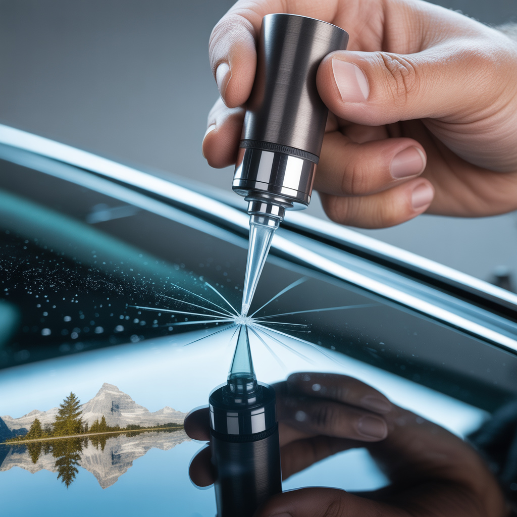 Harzinjektion in einen Steinschlag-Einschlag der Windschutzscheibe